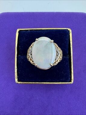 💛 Vintage 10k Gold Opal Cabochon & Diamond Ring | Mid Century Cocktail
